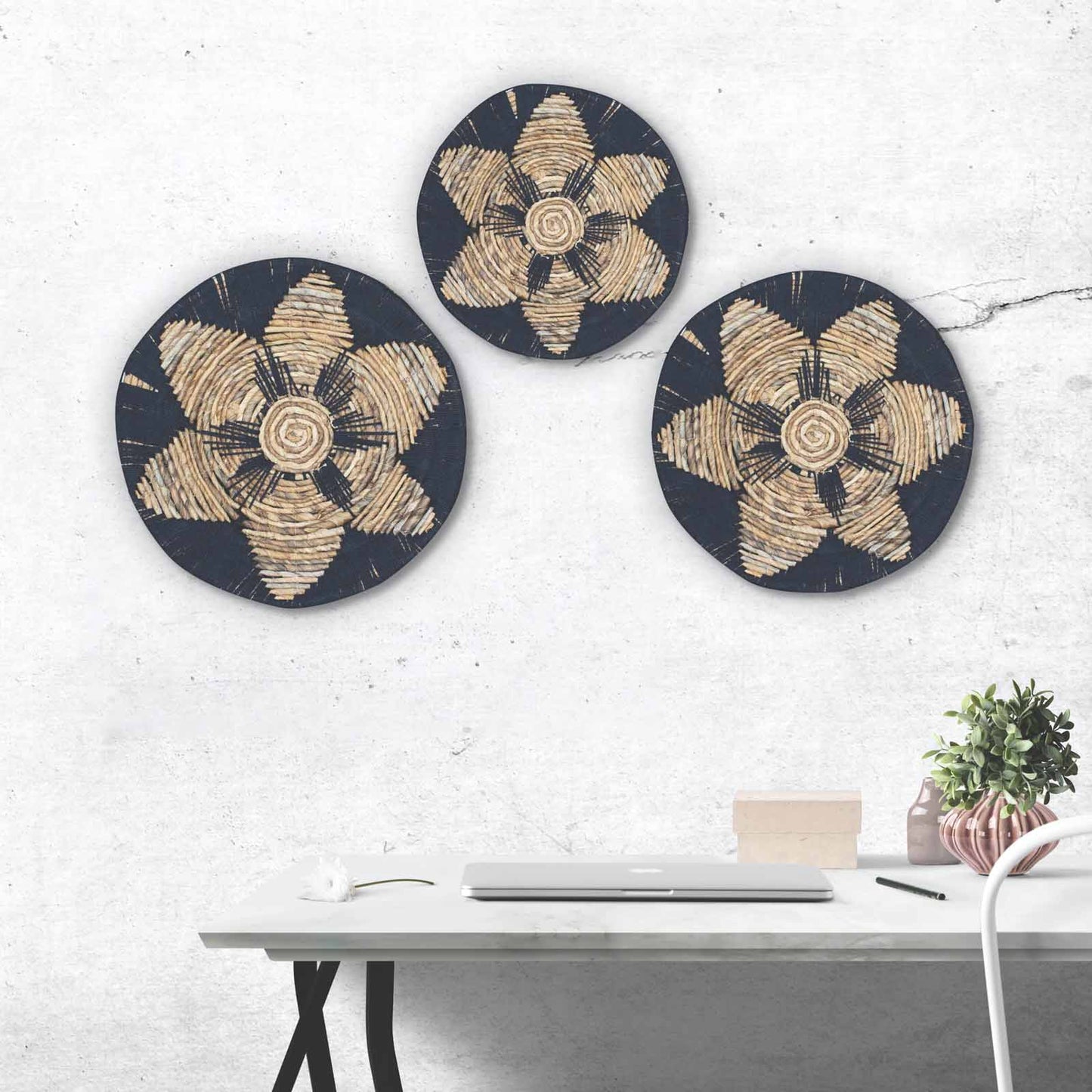 Set of Three Seagrass Bowls Wall Art - Cream