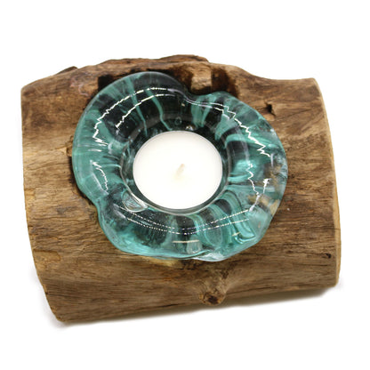 Molten Glass Candle Single Holder on Wood