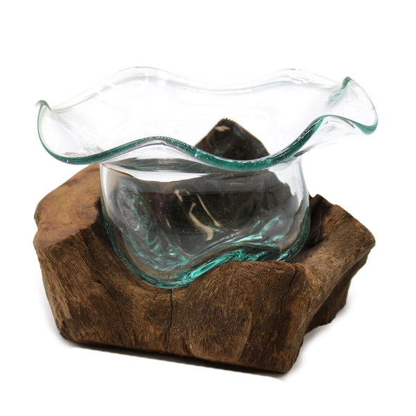 Elegant Bowl – Hand-Blown Molten Glass on Wood