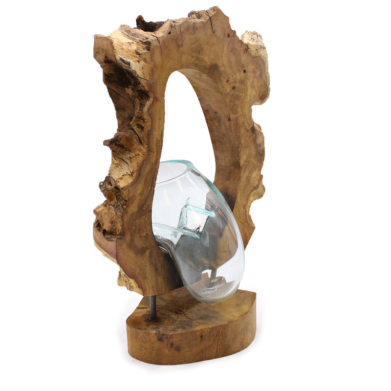 Hanging Vase – Hand-Blown Molten Glass on Wood