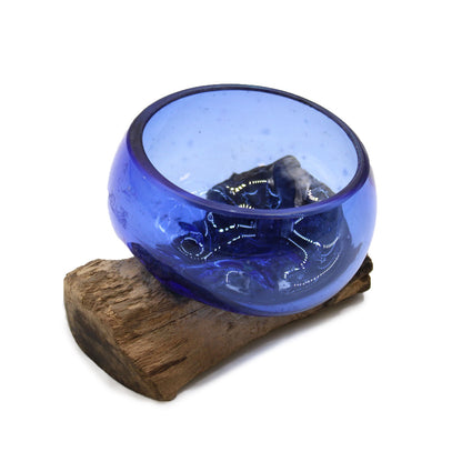 Molten Glass Mini Blue Bowl on Wood