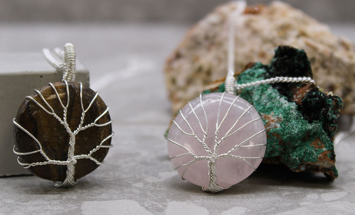 Tree of Life Gemstone Necklace - Rose Quartz