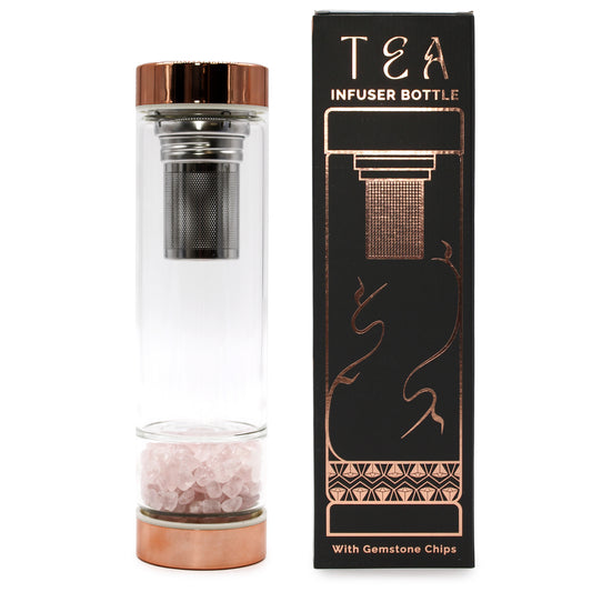 Crystal Glass Tea Infuser Bottle - Rose Gold - Rose Quartz