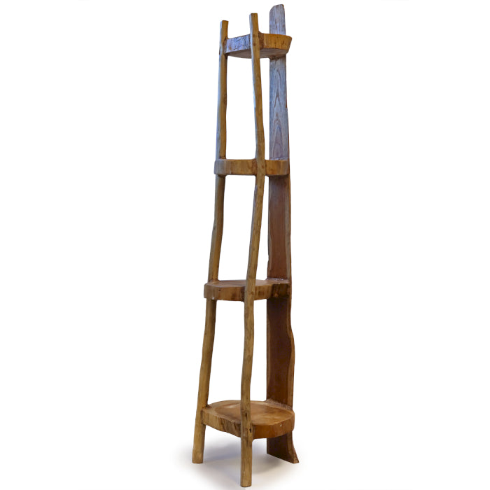 Natural Teak Corner Unit 4 Shelves - 135cm high