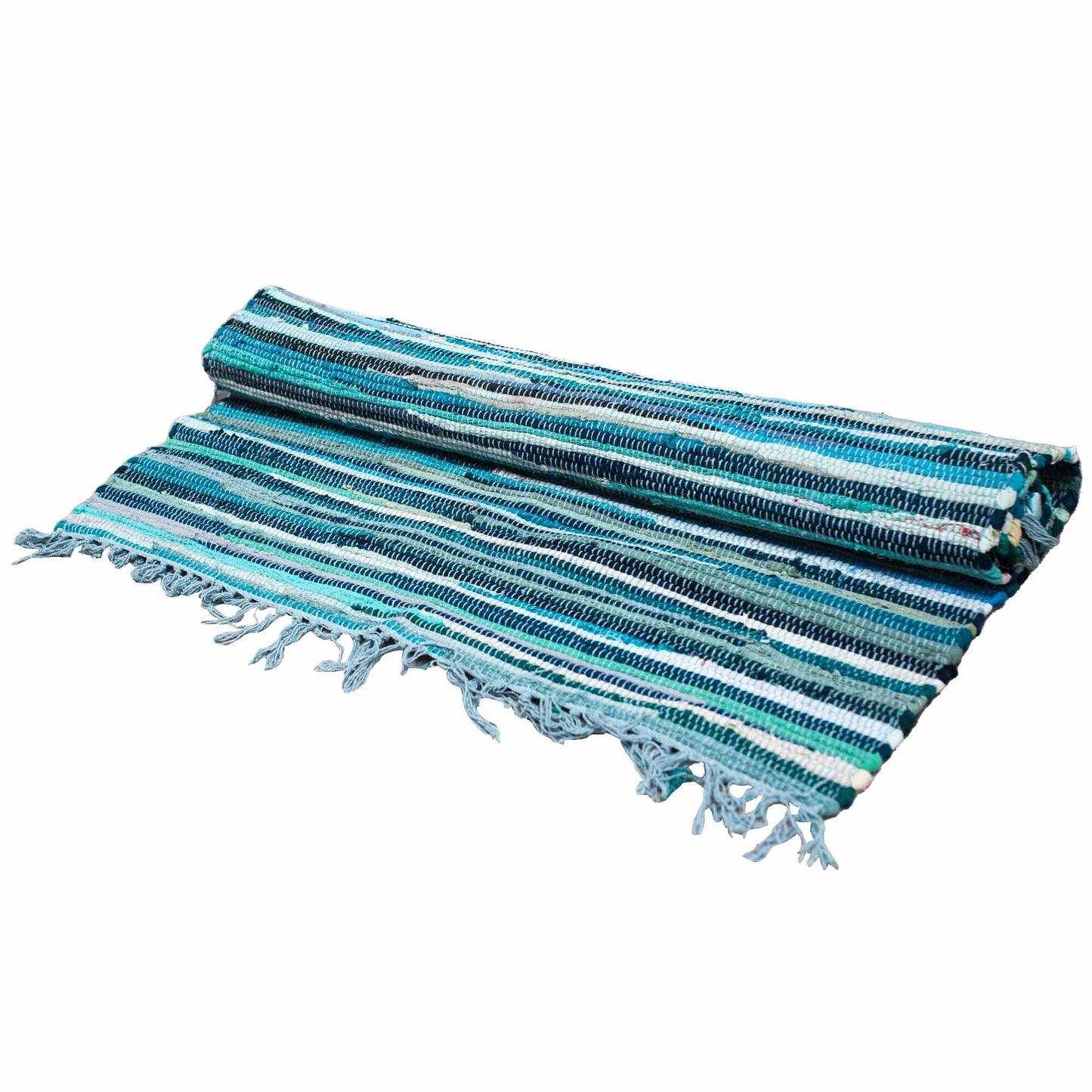 Small Rag Rug - 50x90cm - premium quality - Aqua Blues