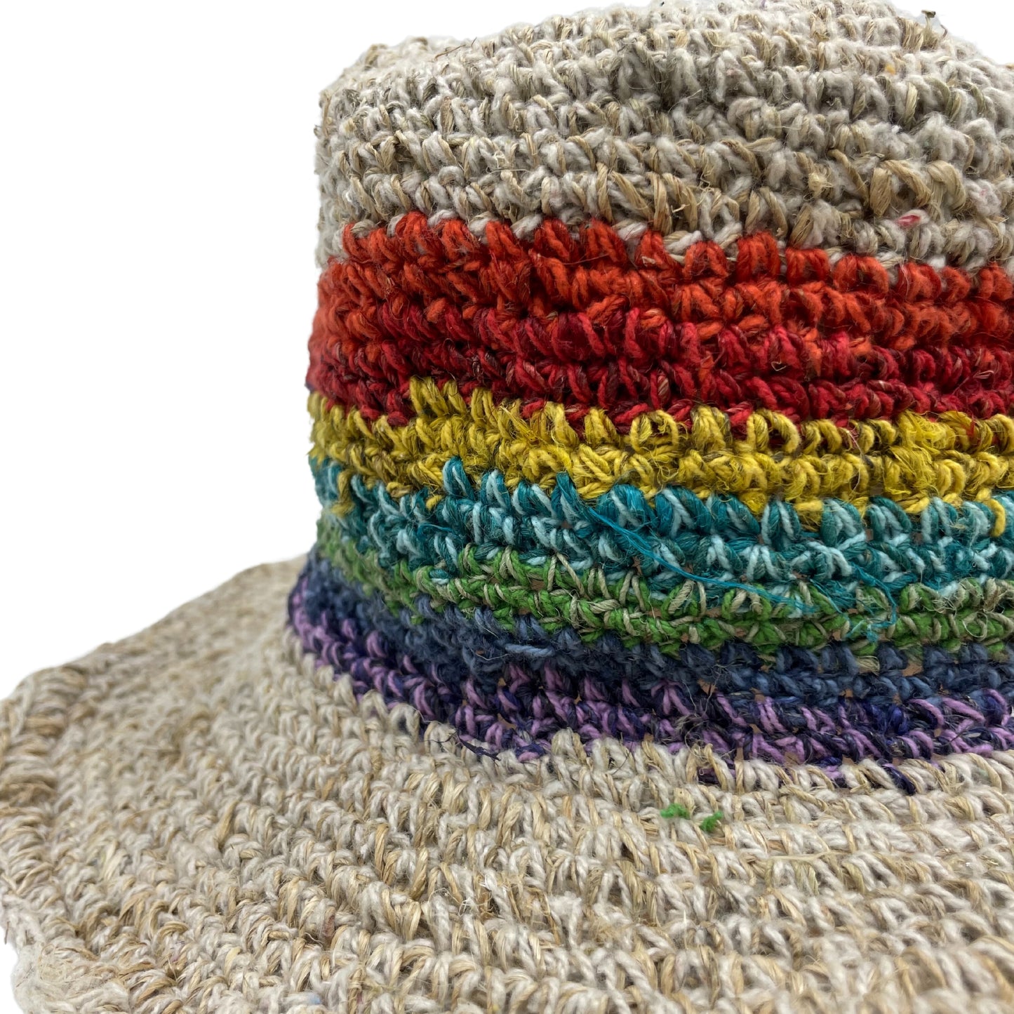 Hand-Knited Hemp & Cotton Boho Festival Hat - Rainbow