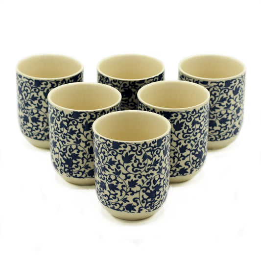 x6 Herbal Tea Cups - Blue Pattern