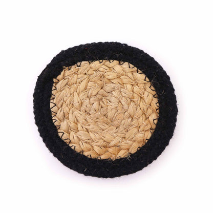 Natürlicher Untersetzer - Jute und Baumwolle 10 cm (4er-Set) - Schwarzer Rand