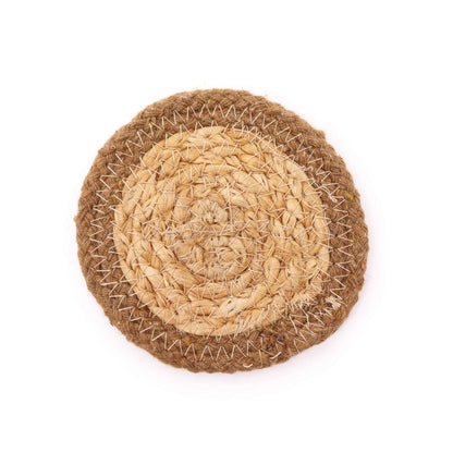 Natural Coaster - Jute & Cotton 10cm  (set of 4) - Natural Boarder