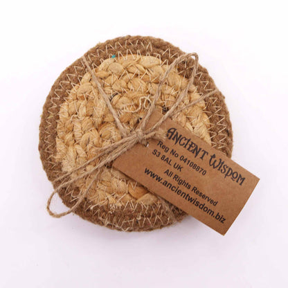 Natural Coaster - Jute & Cotton 10cm  (set of 4) - Natural Boarder