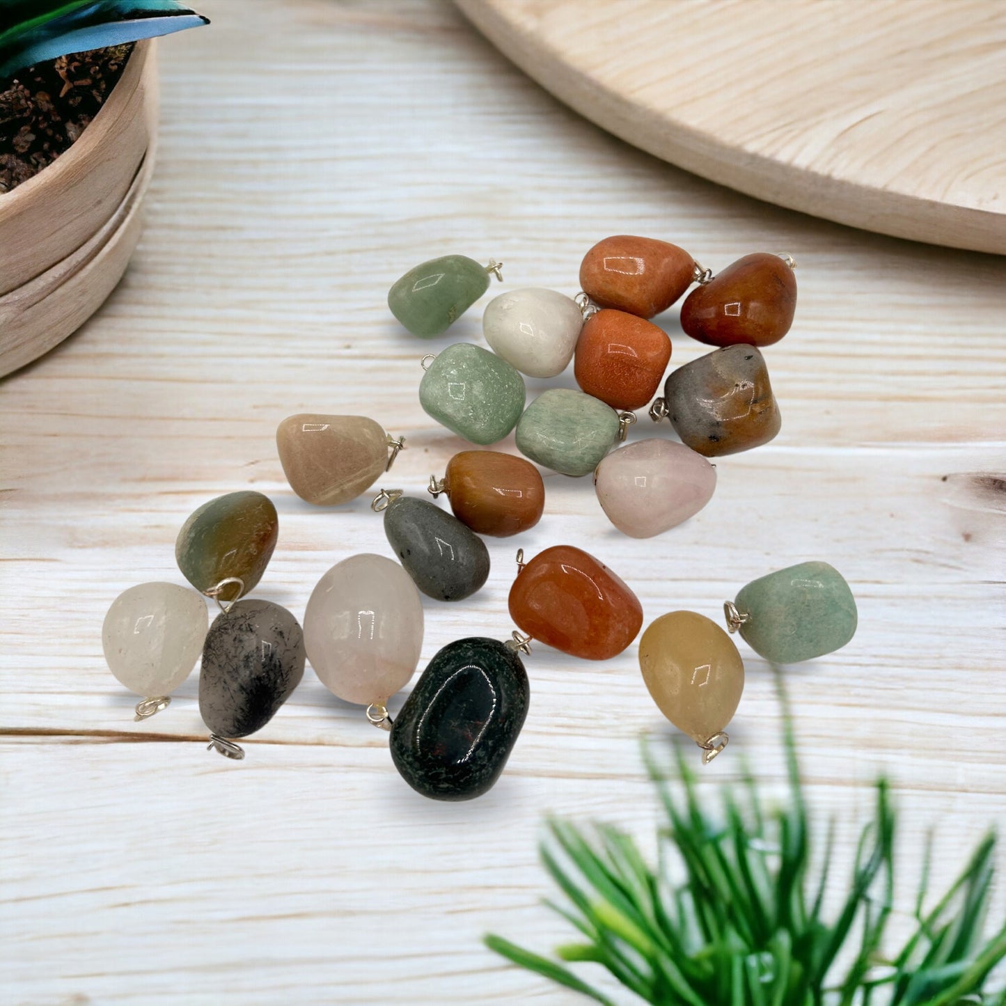 Mixed Silver Plated Crystal Tumbled Stone Pendants