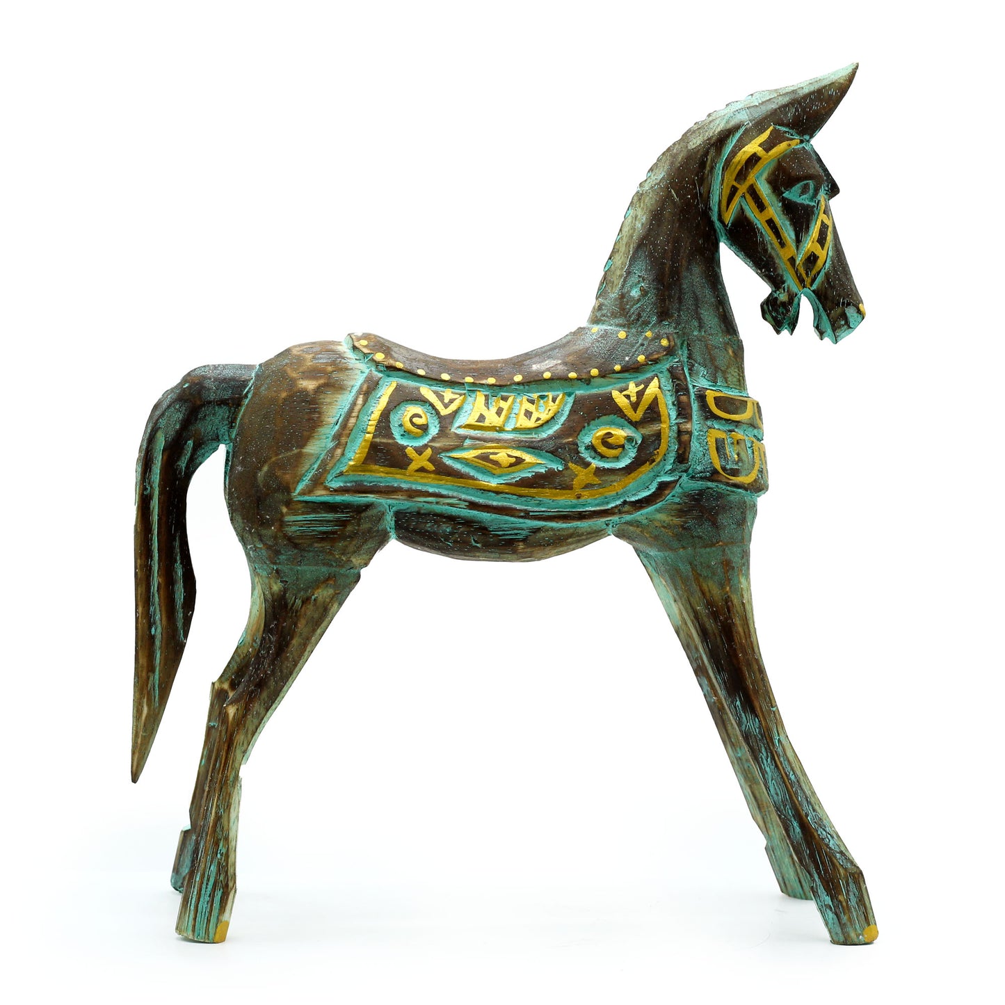 Großes Pferd in Gold und Türkis, 32 cm 