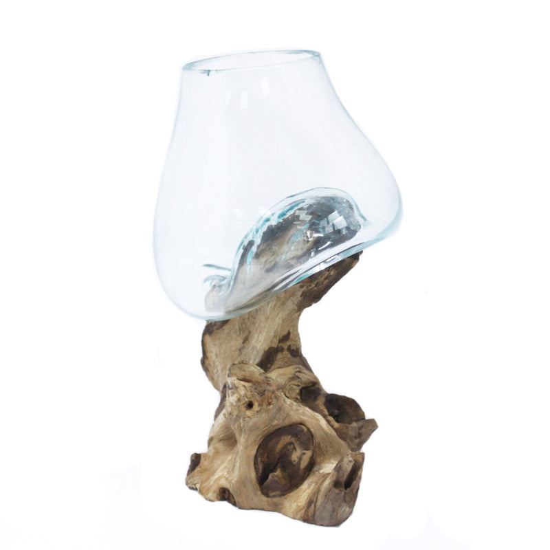 Medium Bowl – Hand-Blown Molten Glass on Wood