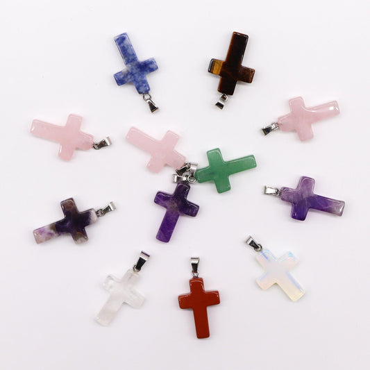 Gemstone Crosses Pendants (12 assorted)  25x18mm