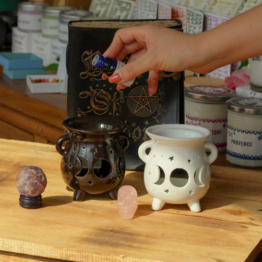 Cauldron Oil Burner - Moon Phase - Black