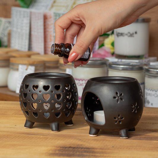 Squat Pot Oil Burner Flower Burst - Matt Black