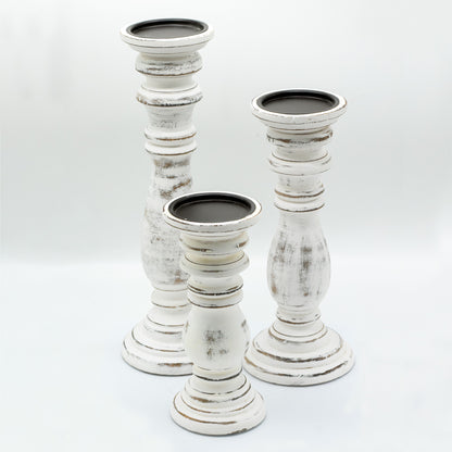 Classic Candle Stand - Whitewash -  23x10cm - Small