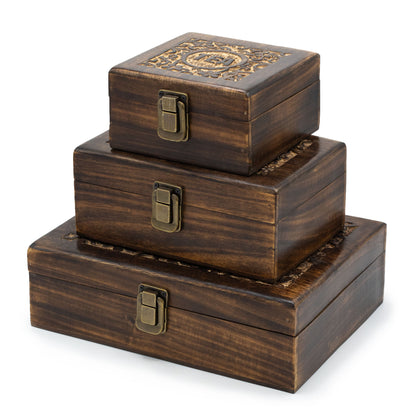 Mango Carved Tea Box - ( 9 compartments) 23x15x9.5cm