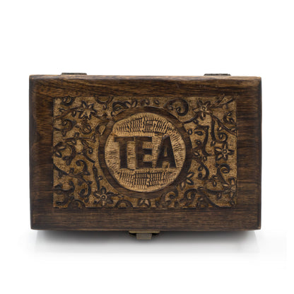 Mango Carved Tea Box - ( 9 compartments) 23x15x9.5cm