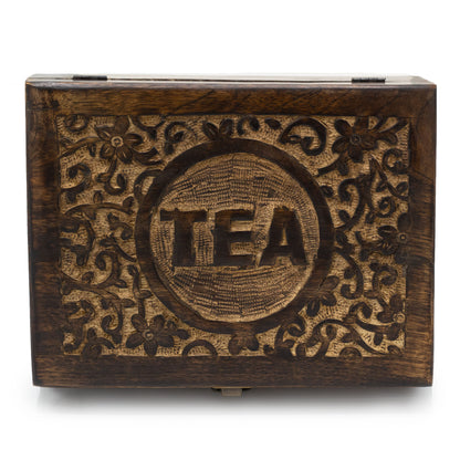 Mango Carved Tea Box - ( 12 compartments) 30x23x10cm