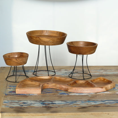 Set of 3 Elevated Teak Bowls