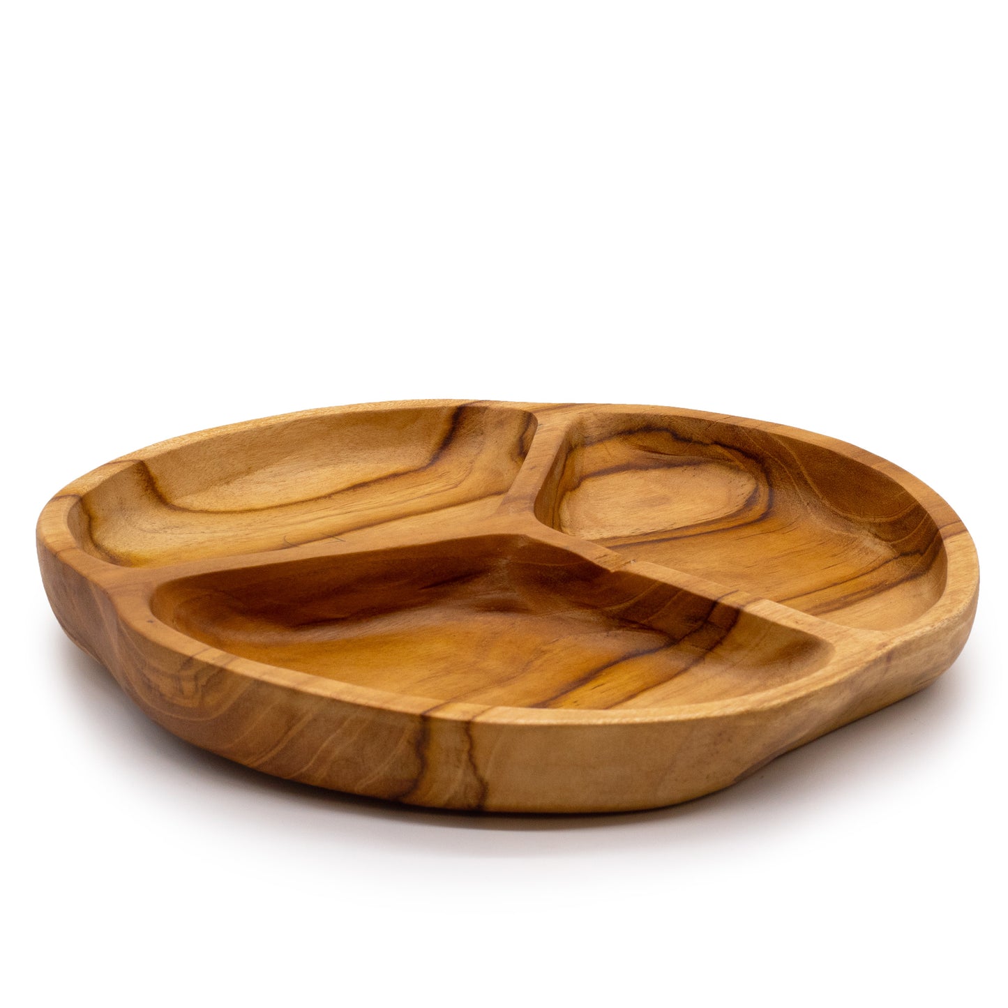 Smooth Teakwood Fruit Bowl Three Sections