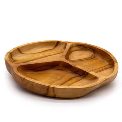 Smooth Teakwood Fruit Bowl Three Sections