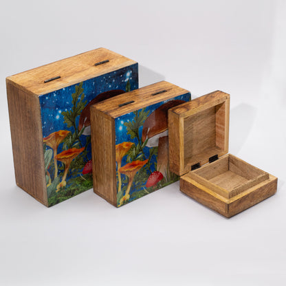 Enameled Square Box - Mushroom Design Teal