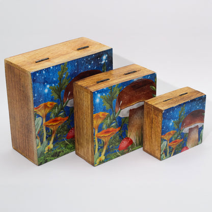 Enameled Square Box - Mushroom Design Teal