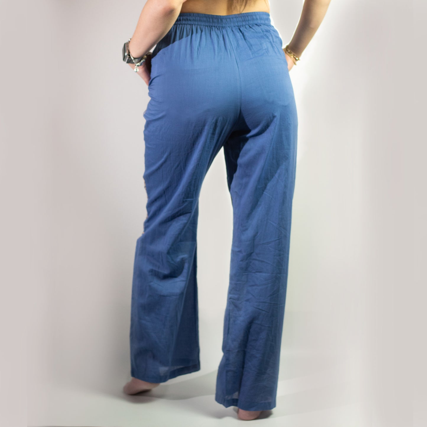 Nomad Sari Lounge Pants - Blue & Gold Hand Painted Evil Eye