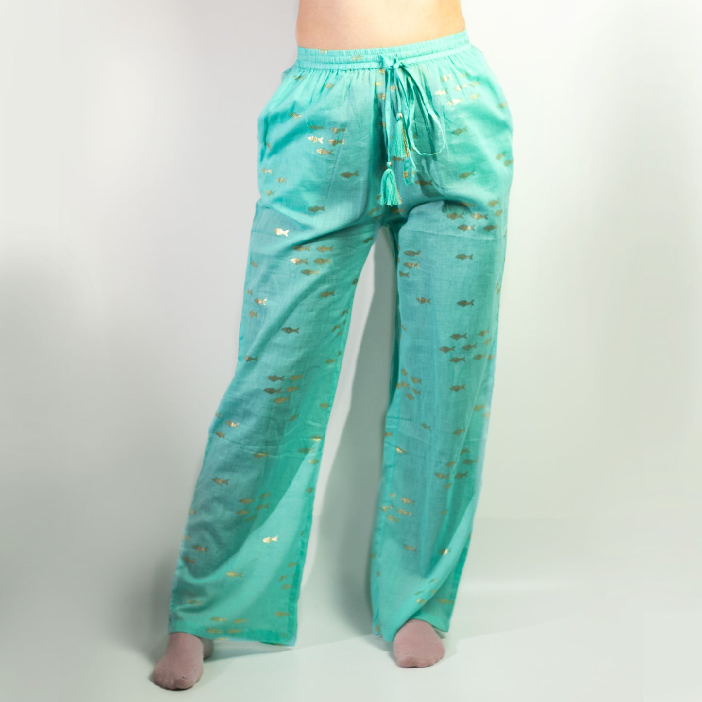 Nomad Sari Lounge Pants - Turquoise & Gold Fish