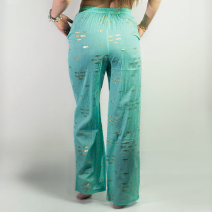 Nomad Sari Lounge Pants - Turquoise & Gold Fish
