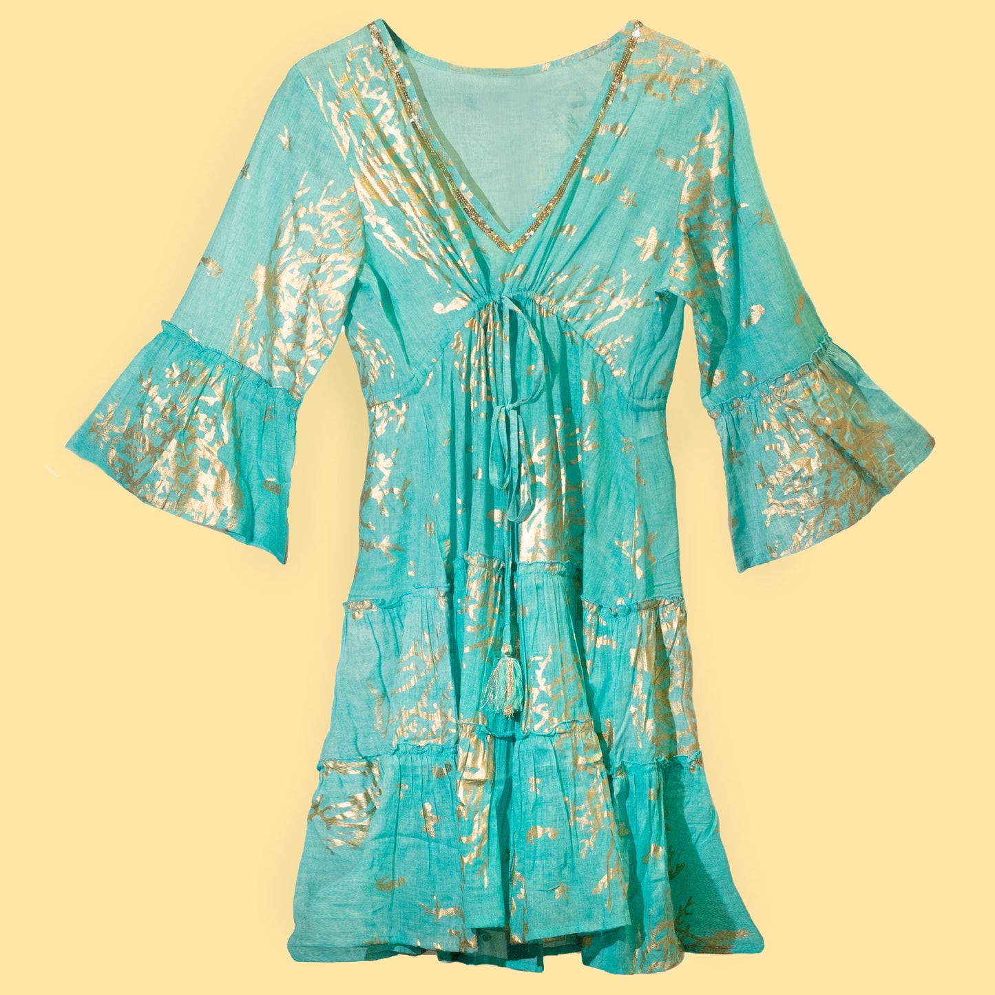 Nomad Sari Dress - Turquoise & Gold Coral