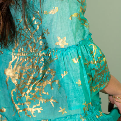 Nomad Sari Dress - Turquoise & Gold Coral