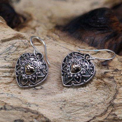 Silver & Gold Earring - Mandala Hearts