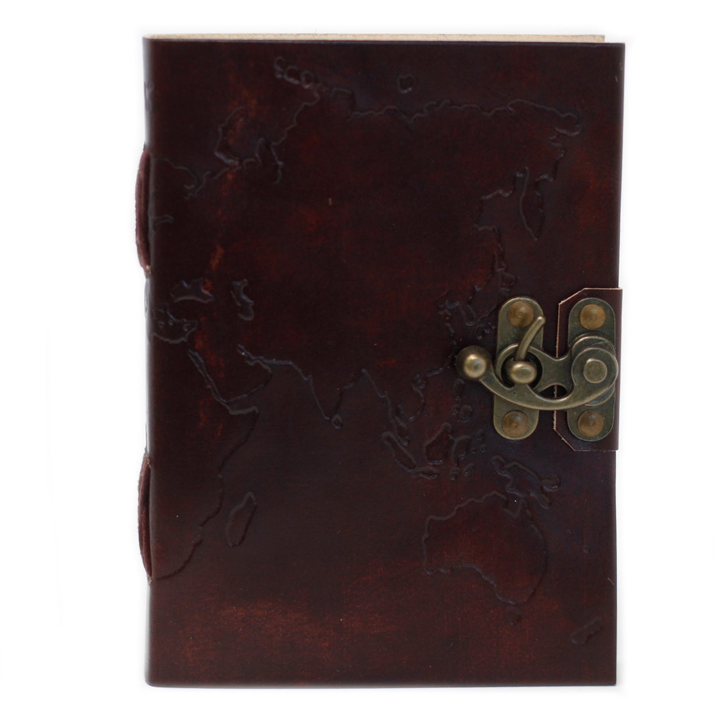 Leather World Map & Stitching Notebook (18x13 cm)