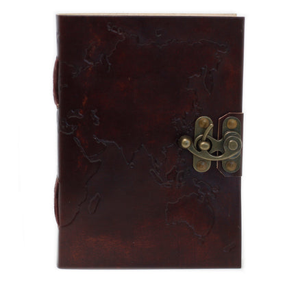 Leather World Map & Stitching Notebook (18x13 cm)