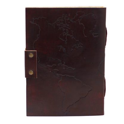 Leather World Map & Stitching Notebook (18x13 cm)