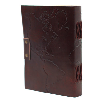 Leather World Map & Stitching Notebook (18x13 cm)