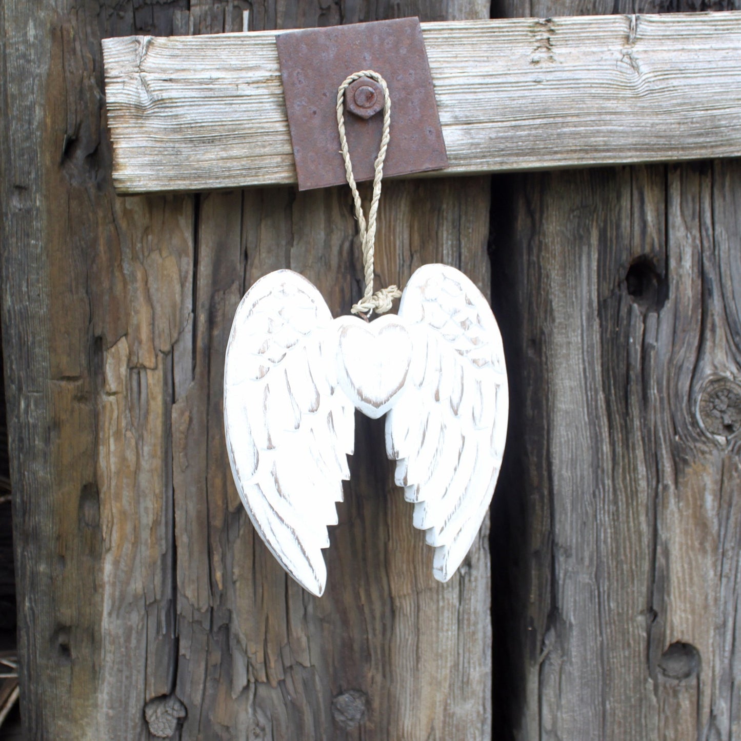 Hand Crafted Small Double Angel Wing & Heart - 15cm