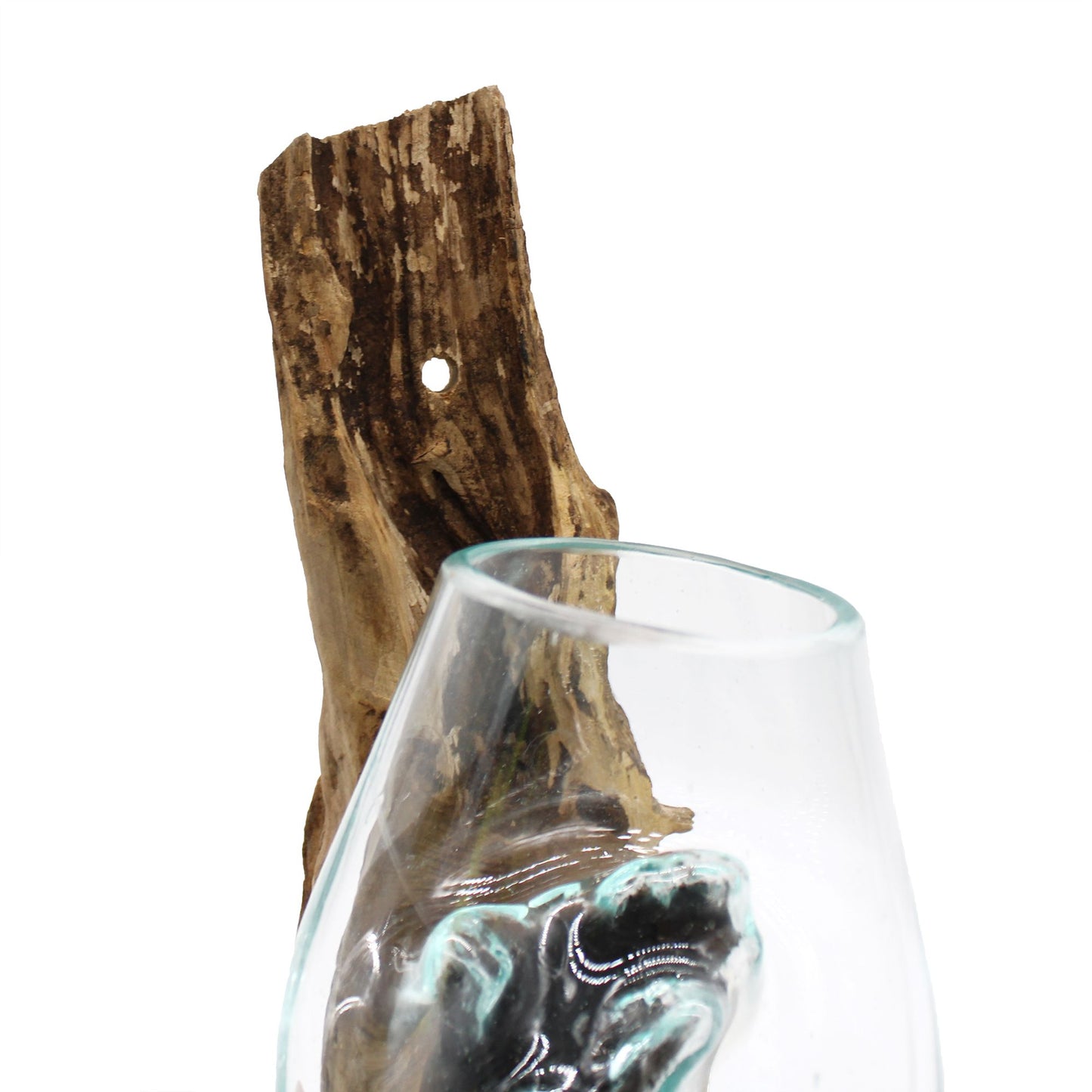 Hanging Bowl – Hand-Blown Molten Glass on Wood