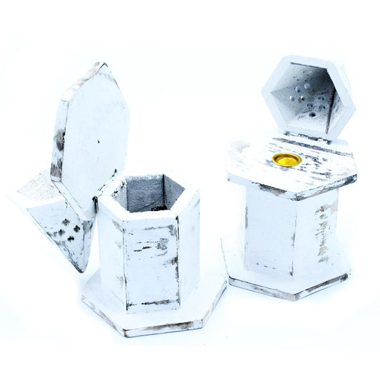 Weiß getünchter Räucherstäbchenhalter – Pyramidenförmiges Mini-Haus