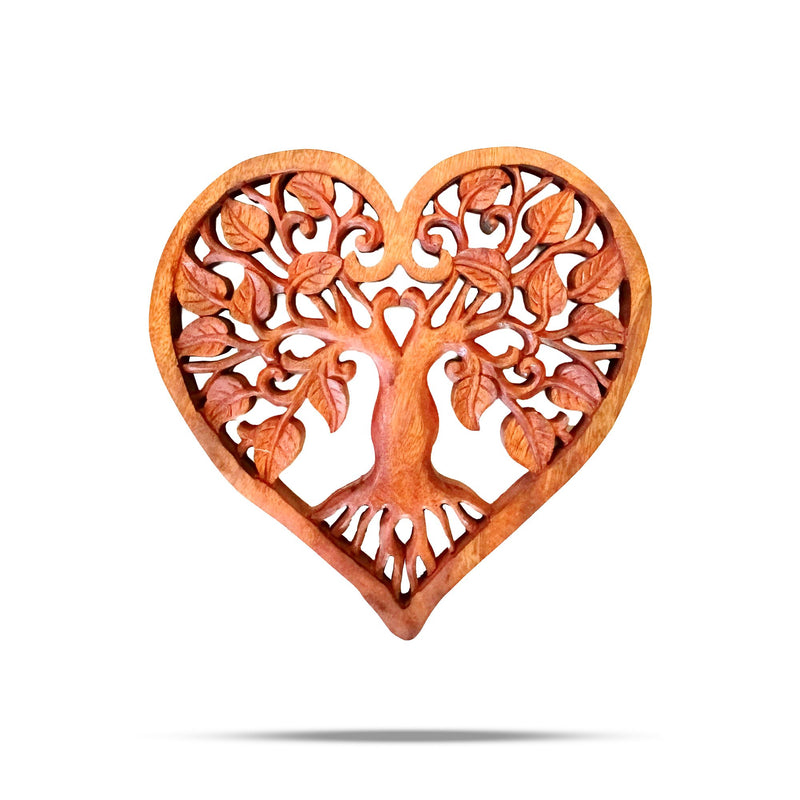 Heart Tree of Life Panel Small - Hand-Carved Wooden Wall Art