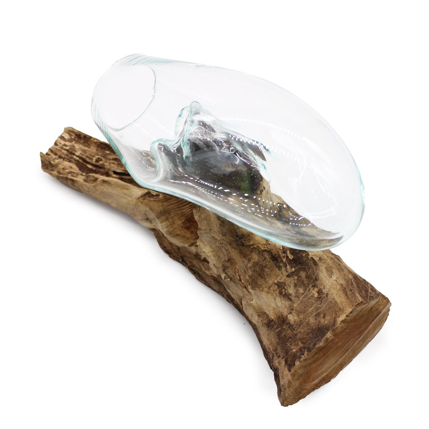 Hanging Bowl – Hand-Blown Molten Glass on Wood