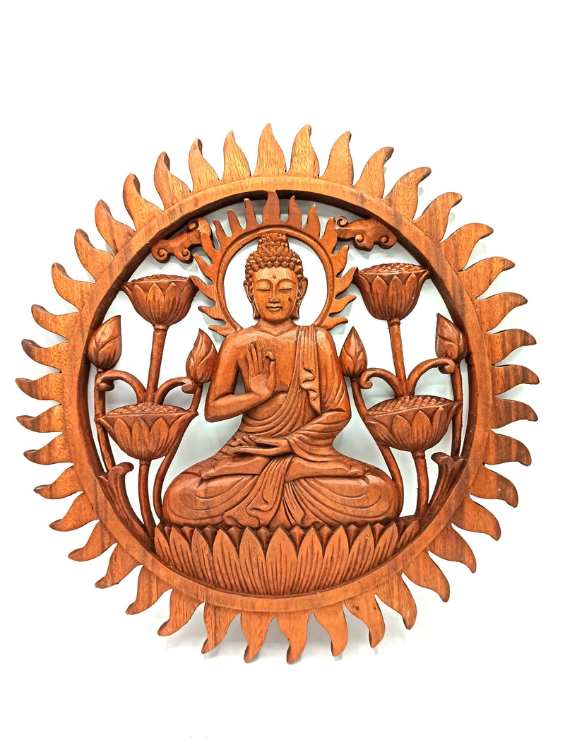 Buddha Lotus - Hand-Carved Wooden Wall Art