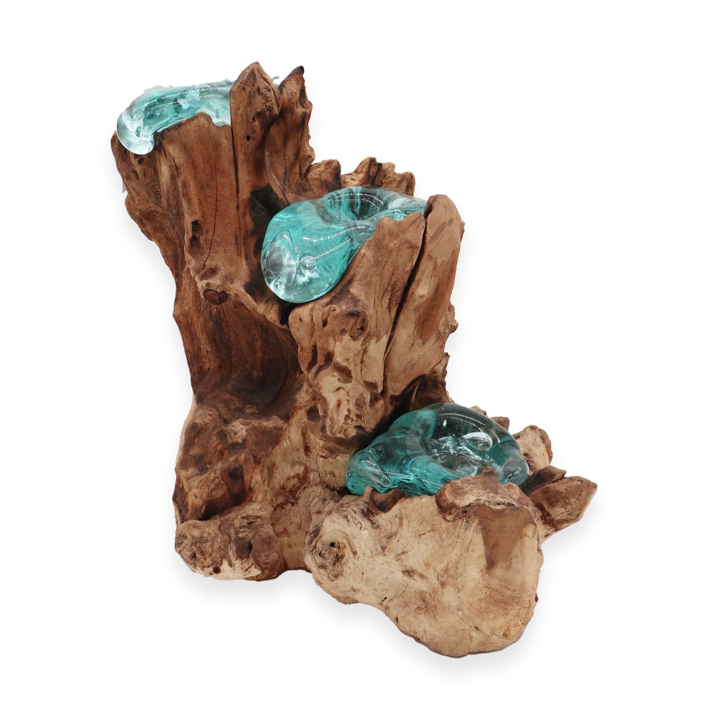 Triple Candle Holder – Hand-Blown Molten Glass on Wood