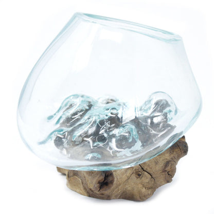 Small Bowl – Hand-Blown Molten Glass on Wood