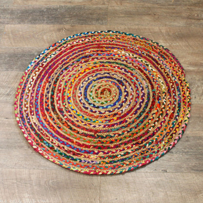 Runder Teppich aus Jute und recycelter Baumwolle – 90 cm