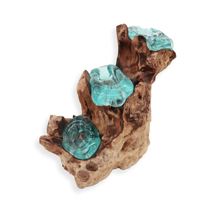 Triple Candle Holder – Hand-Blown Molten Glass on Wood