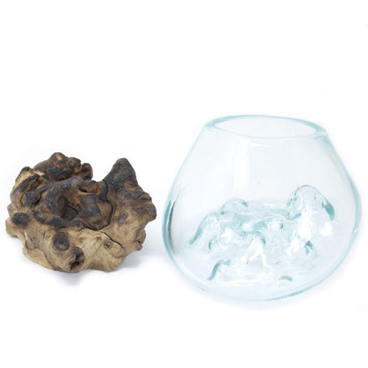 Small Bowl – Hand-Blown Molten Glass on Wood